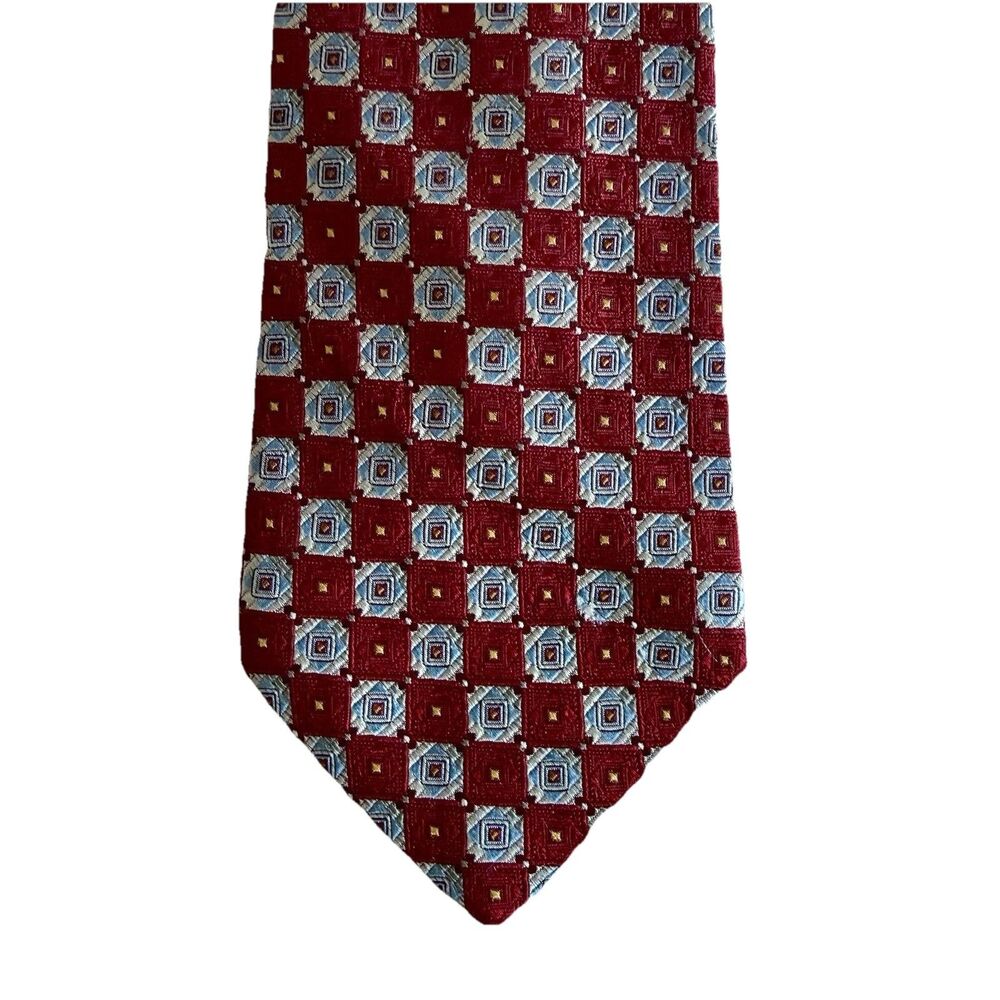 ROBERT TALBOTT - MR OOLEYS Men's Silk Tie Red Blue Squares Ancient Madder 64"x4"